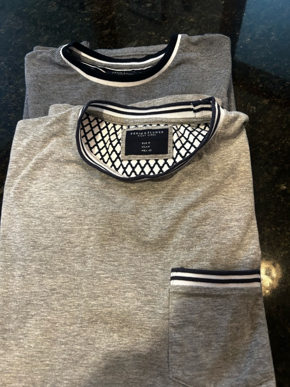 Denim & Flower Gray Tees with Black & White Trim